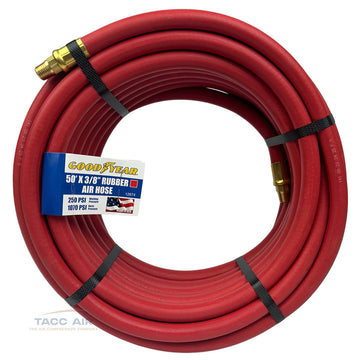 Goodyear 50' x 3/8" Rubber Air Hose 250 PSI USA Made 1/4" NPT Compressor Hose
