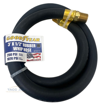Goodyear 3' x 1/2" Rubber Air Hose Whip 250 PSI USA Made 1/2" NPT Lead In Hose