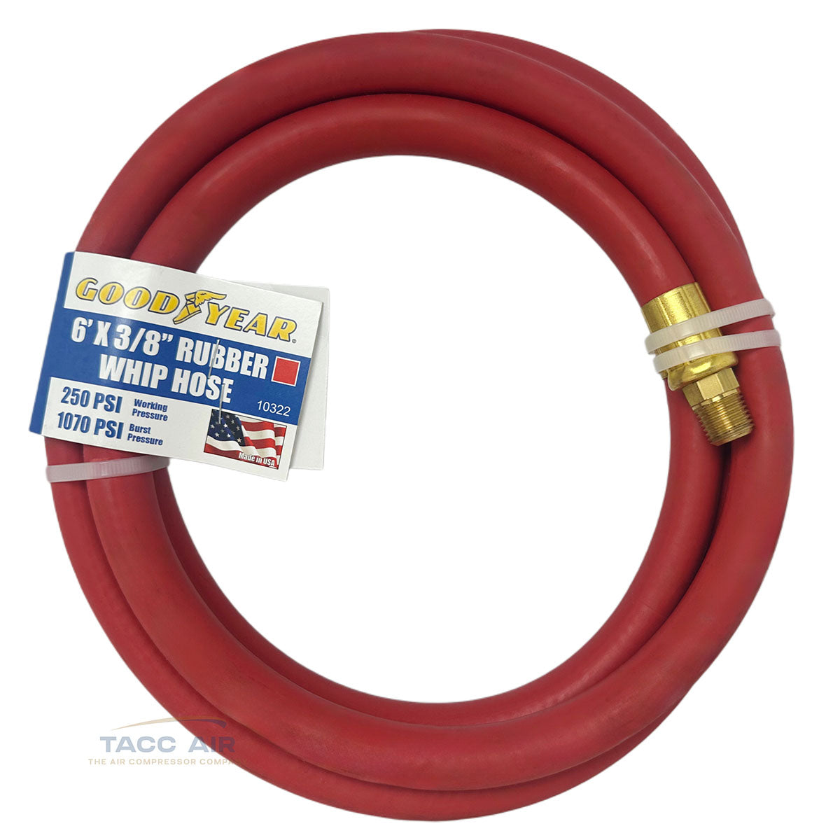 Goodyear 6' x 3/8" Rubber Air Hose Whip 250 PSI USA Made 1/4" NPT Lead In Hose