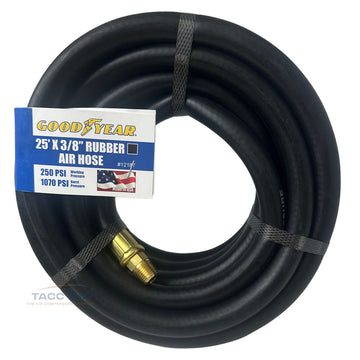 Goodyear 25' x 3/8" Rubber Air Hose 250 PSI USA Made 1/4" NPT Compressor Hose