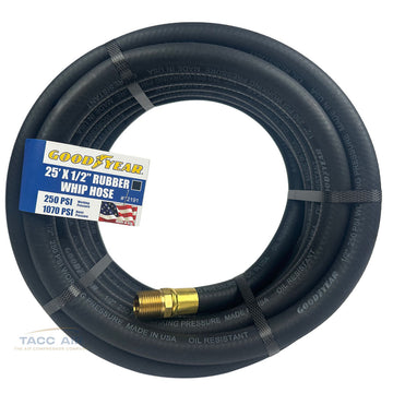 Goodyear 25' x 1/2" Rubber Air Hose 250 PSI USA Made 1/2" NPT Compressor Hose