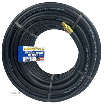 Goodyear 100' x 3/8" Rubber Air Hose 250 PSI USA Made 1/4" NPT Compressor Hose