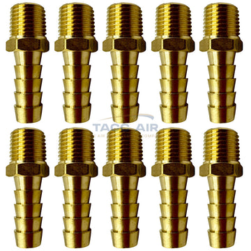 10 Pack 3/8" ID Hose Barb x 1/4" Male NPT Pipe Thread Brass Straight Fitting