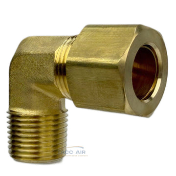 1/2" Compression x 3/8" MNPT 90 Degree Brass Compression Elbow Pipe Fitting