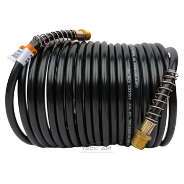1/4" X 25' Ft Recoil 200 PSI Coil Air Hose Black Pneumatic Coiled Nylon 200 PSI
