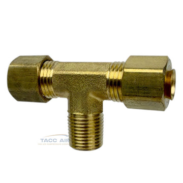 1/4" OD Tube Compression X 1/8" Male NPT Pipe Thread Branch Tee Forged Brass