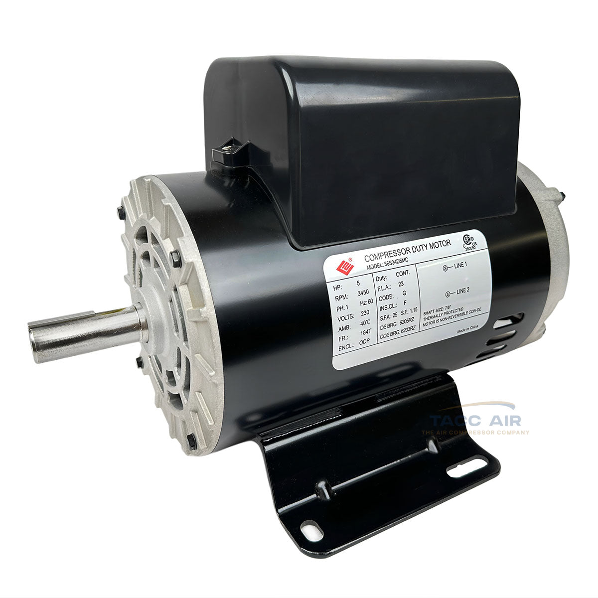 5 HP Air Compressor Electric Motor 3450 RPM 7/8" Shaft 230 V Single Phase