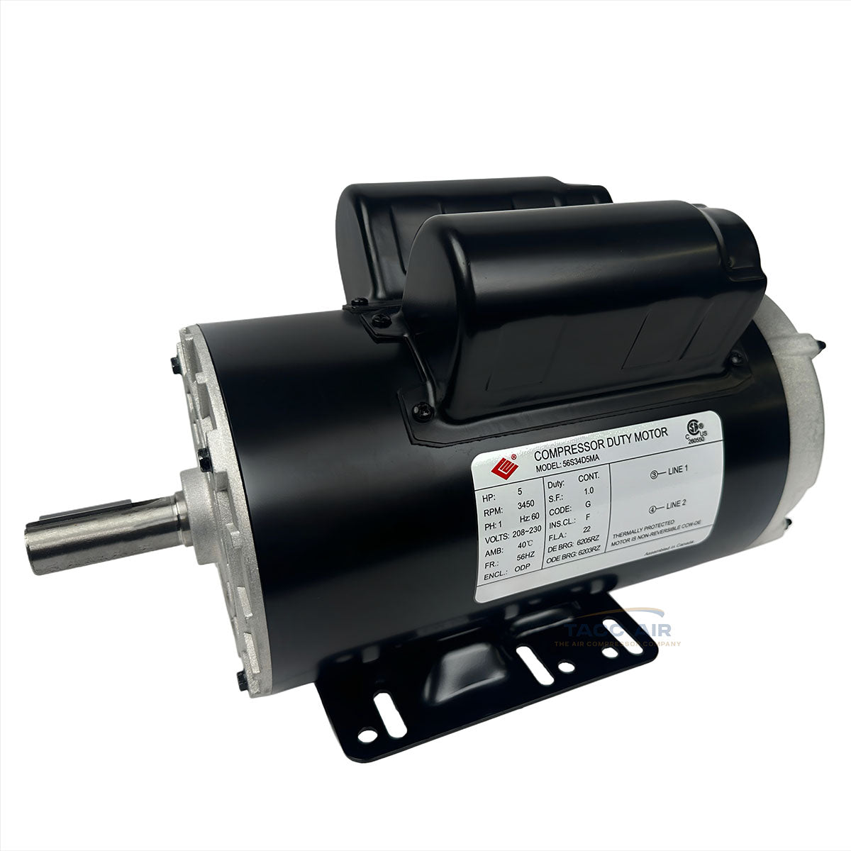 5 HP Compressor Duty Electric Motor 1 Phase 3450 RPM 7/8" Shaft 56 Frame