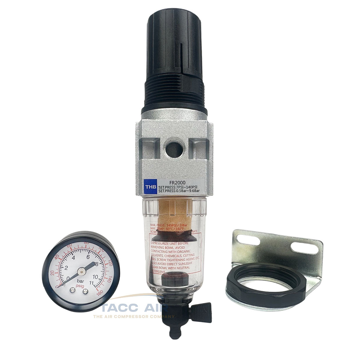 1/4" Inline Air Compressor Filter Regulator Combo w/ Pressure Gauge Piggyback