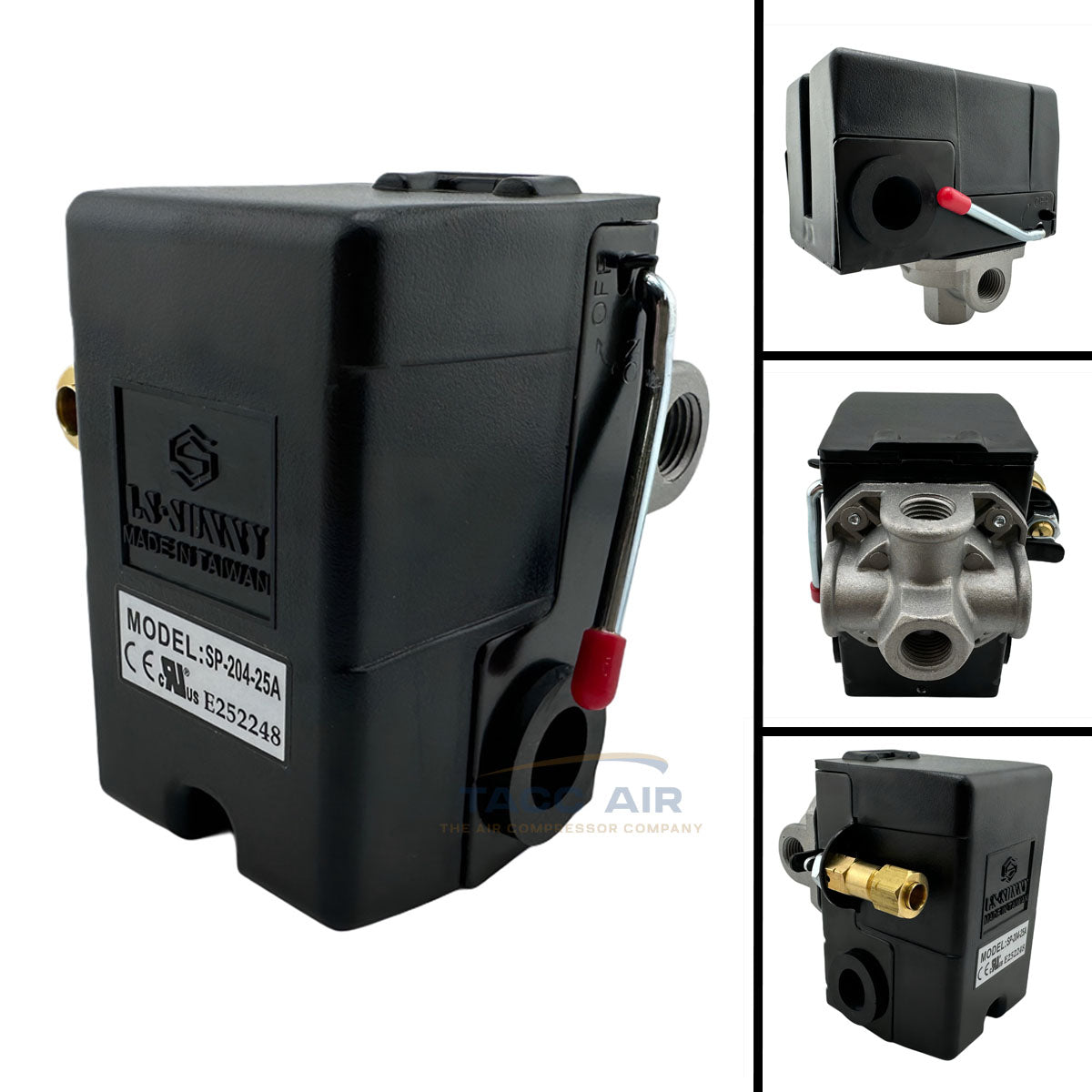Heavy Duty Pressure Switch Air Compressor Control Valve 95-125 PSI 4 Port 25 amp