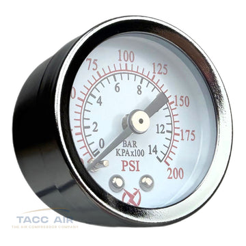 200 PSI Pressure Gauge Back Mount 1/8" NPT 1.5" Face Air, Water, Oil, Gas