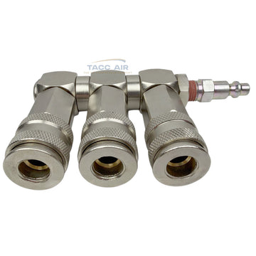 Compressor 3 Way 1/4" Universal Air Coupler Manifold Outlet Distribution Swivel