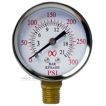 300 PSI Pressure Gauge Side / Lower Mount 1/4" NPT 2" Face Air, Water, Oil, Gas